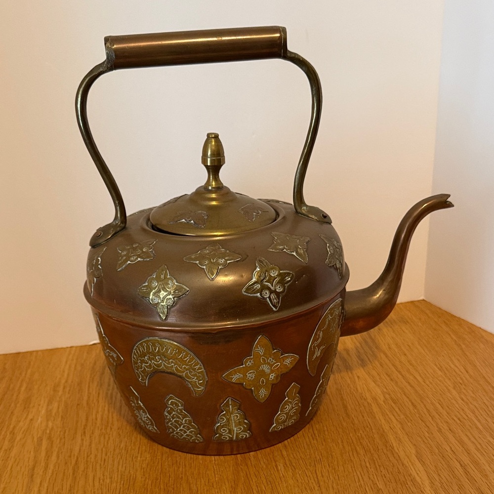 Antique Middle Eastern Copper Kettle with Intricate Design